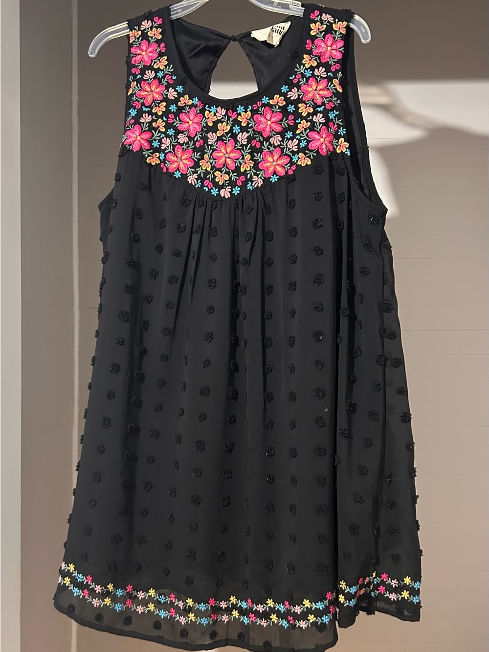 Savanna Jane Black Dress with Pink Floral Embroidery